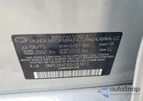 2016 Hyundai Sonata Se from USA, damaged, VIN 5NPE24AF8GH263473